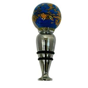 Murano Glass Blue Orange Glass Bottle Stopper Mullti Cover 3 1/3"